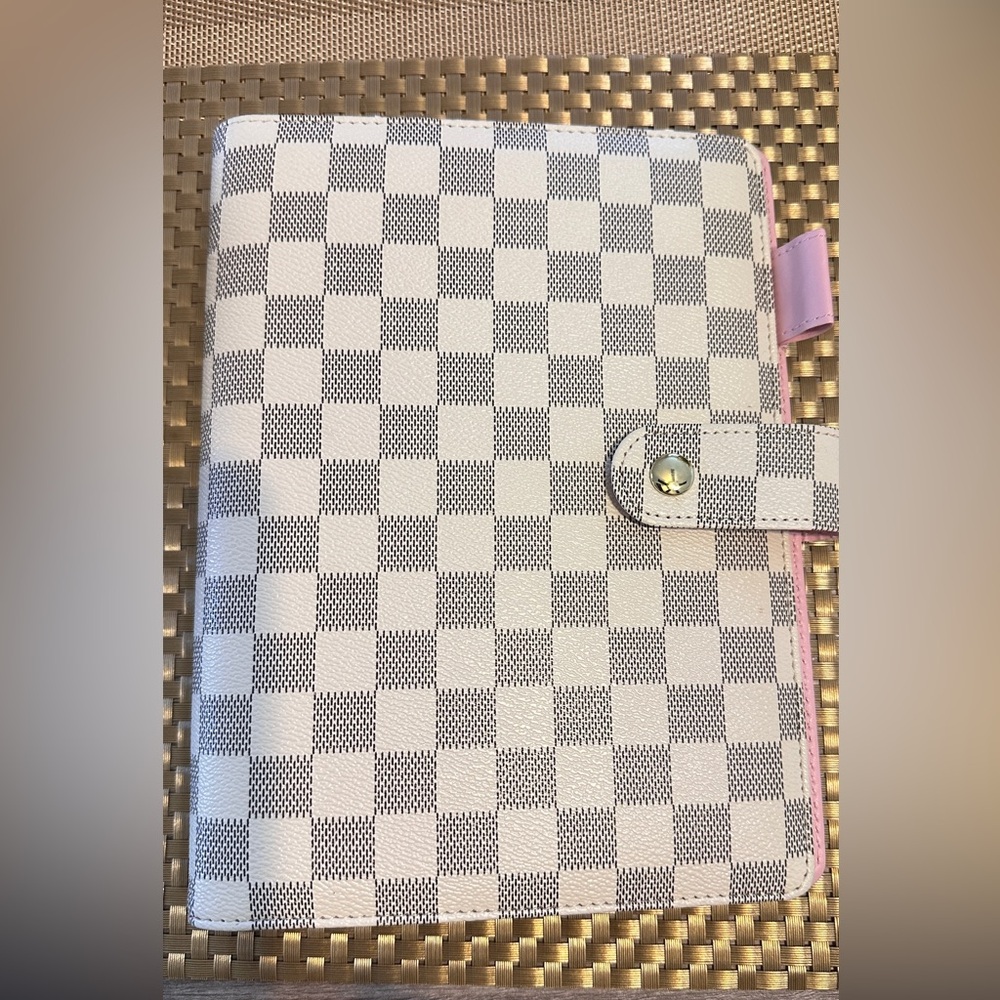 A5 Gray & white Checkered Planner Cover with Pink interior